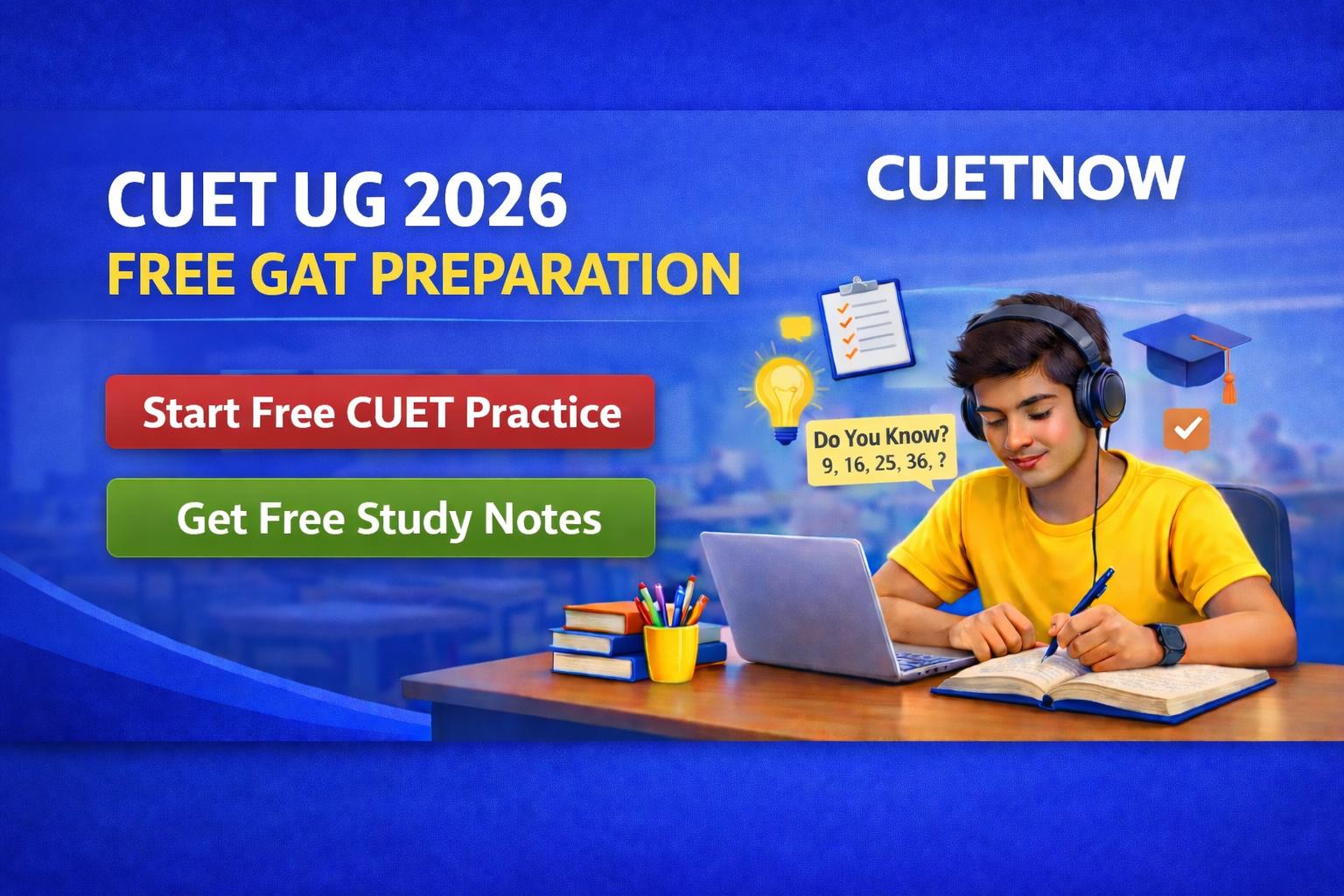 Practice GAT PYQ-based MCQs for CUET UG 2026