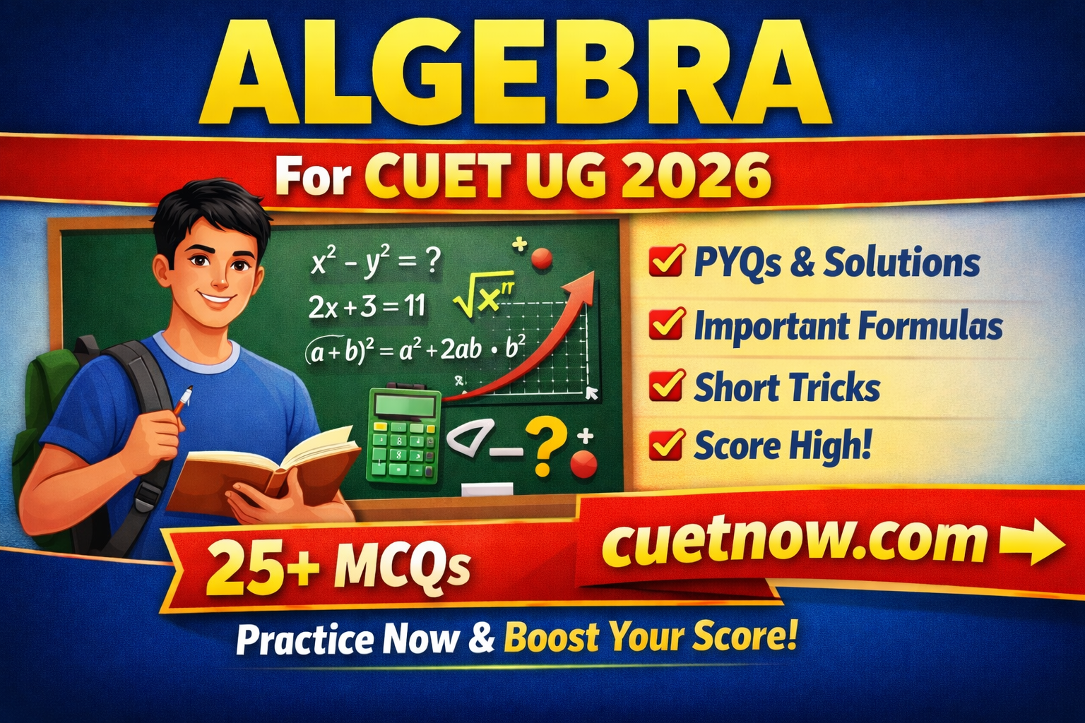Algebra for CUET UG GAT 2026: Concepts, Formulas, Important MCQs, Short Tricks & Complete Guide
