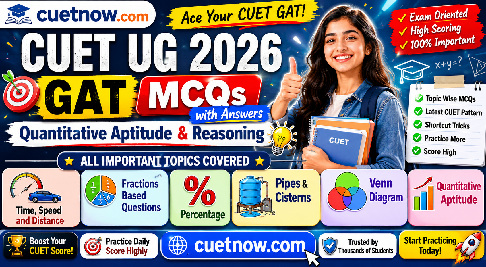 CUET UG 2026 GAT Quantitative Aptitude MCQs with Answers and Step-by-Step Solutions