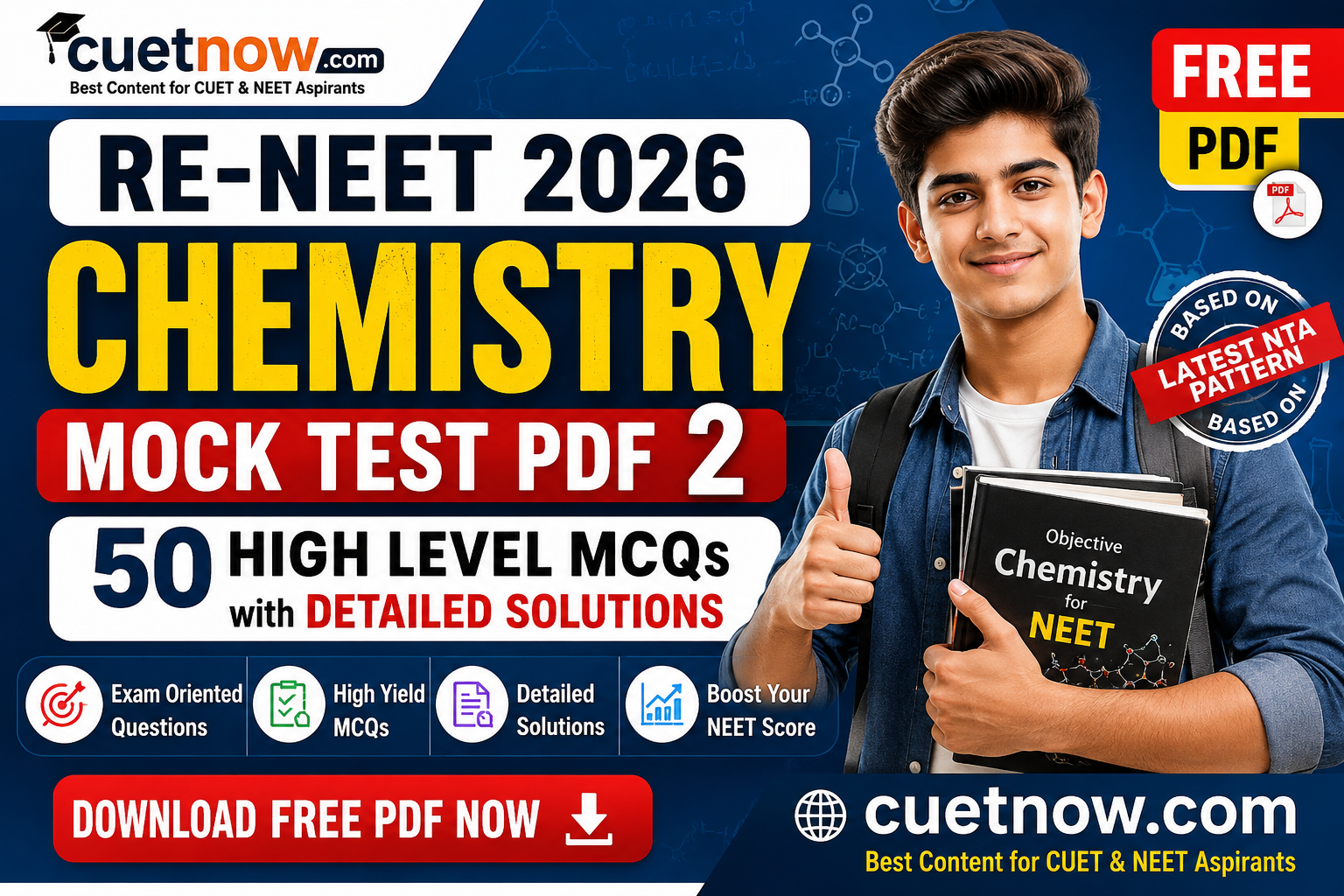 RE-NEET 2026 Chemistry Free Mock Test PDF 2 — 50 Exam Oriented MCQs with Detailed Solutions